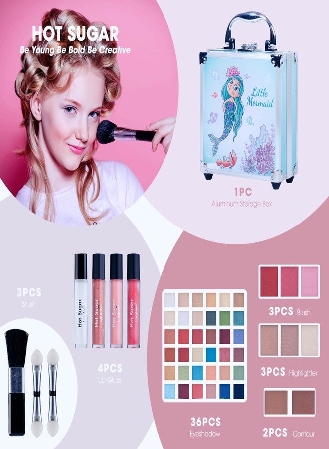 Hot Sugar Girls Makeup Kit Age 4-6 7-8 10-12, Little Girl Makeup Set, Makeup Kit for Teenagers 13-15 Includes Eyeshadow Lip Gloss Blush Highlighter Contour Brush (Blue Mermaid) - Image 2